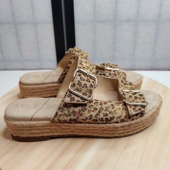 Sole Society Shoes - Sole Society Calf Hair Leopard Shimmer Espadrille Platform Sandals Women US 8.5M